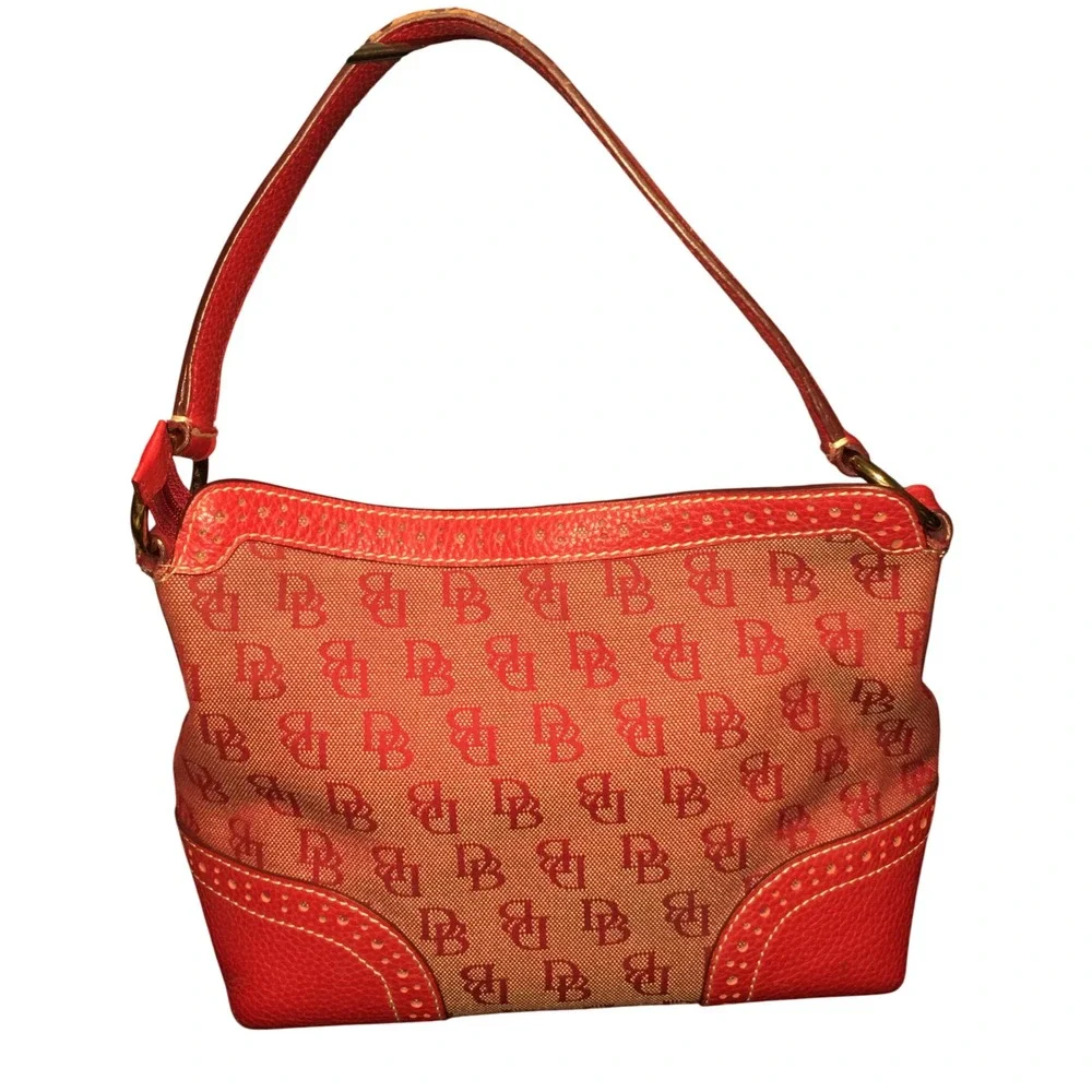 Dooney & Bourke Red Monogram Canvas Leather  Shoulder Bag Purse SEE Last Pic